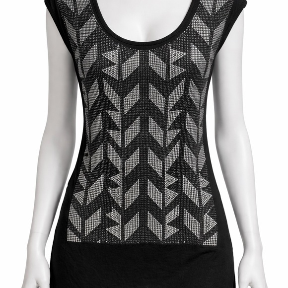 Guess Tops - Guess Black Geometric Mesh Scoop Neck Tank